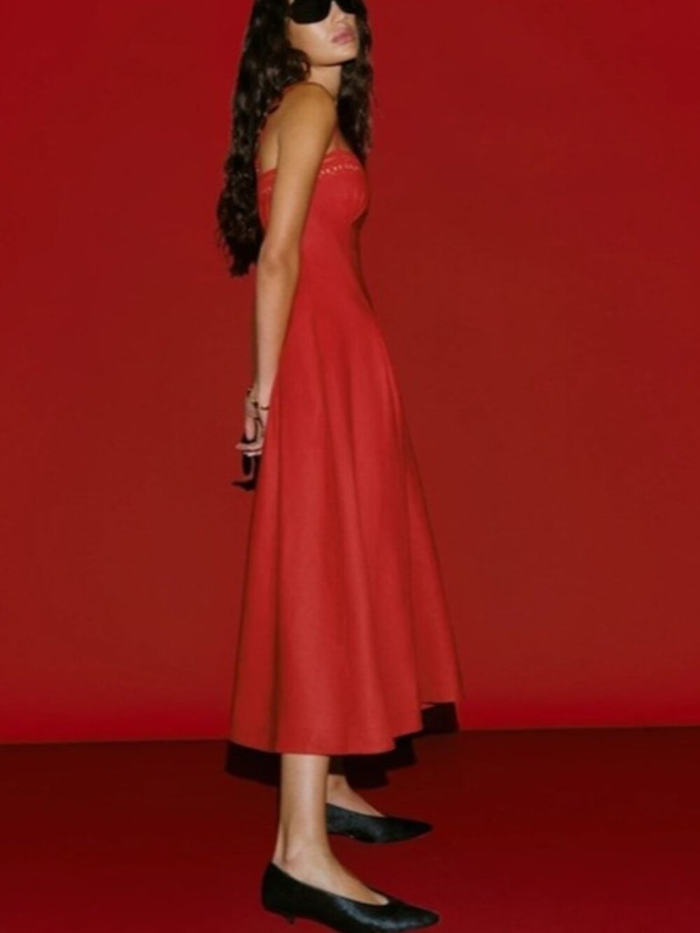 NEW Reformation Pomona Linen Lace Trim Midi Dress Lipstick Red | US 6 UK 10 - Picture 3 of 12